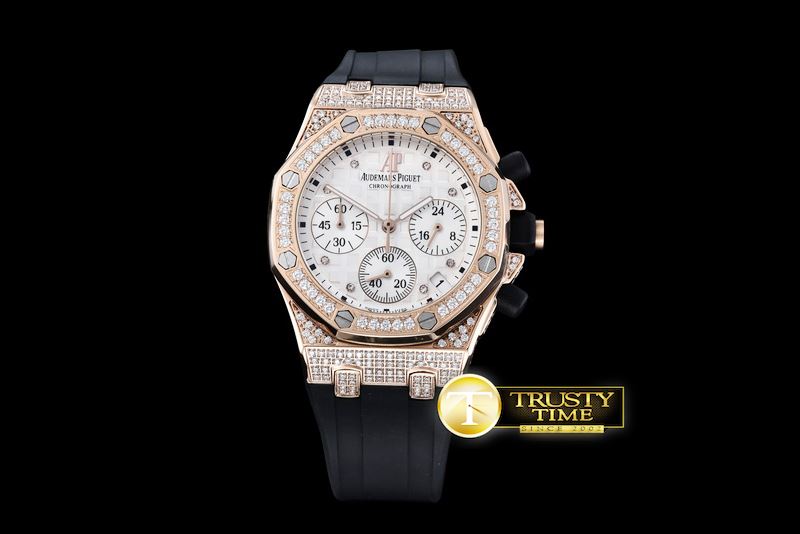 오데마피게 Royal Oak Ladies Chrono RG/RU Wht Diam Diam Bez VK64 -AP0369C
