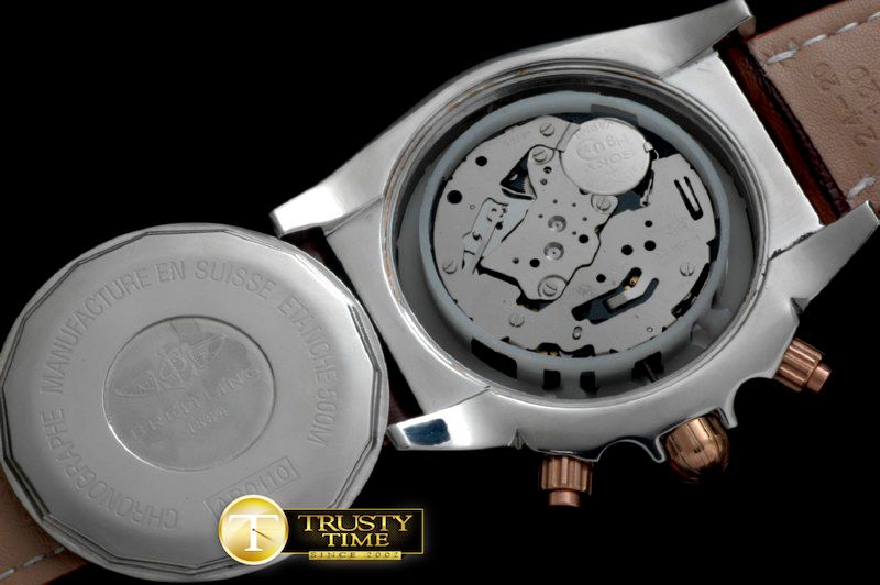 브라이틀링 Chronomat B01 SS/YG/LE Brown Stick Jap OS20 Qtz -BSW0266D