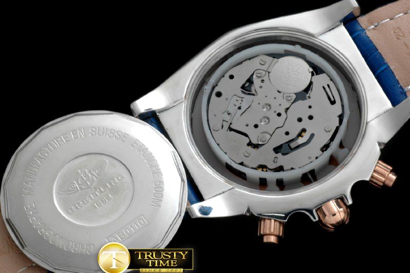 브라이틀링 Chronomat B01 SS/YG/LE Blue Roman Jap OS20 Qtz -BSW0266E