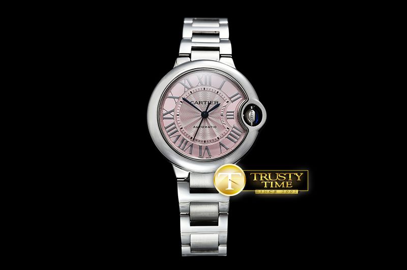 까르띠에 Balon De Bleu Ladies 33mm SS/SS Pink TWF Seiko NH05A -CAR0387B