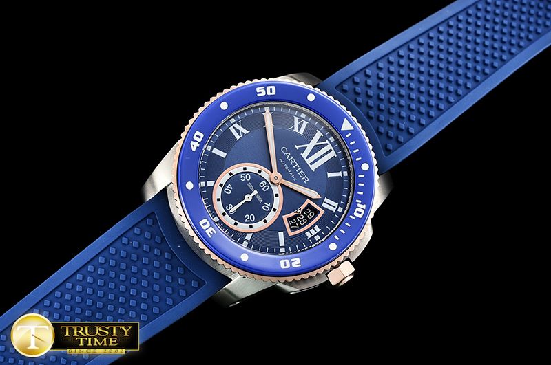 까르띠에 Calibre de Cartier SS/RG/RU Blue JJF 1:1 Asia 23J Mod -CAR0392B