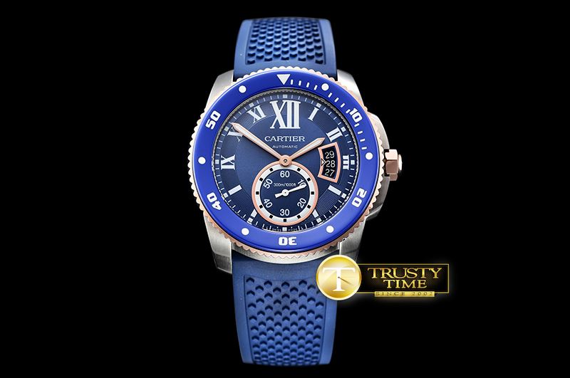 까르띠에 Calibre de Cartier SS/RG/RU Blue JJF 1:1 Asia 23J Mod -CAR0392B