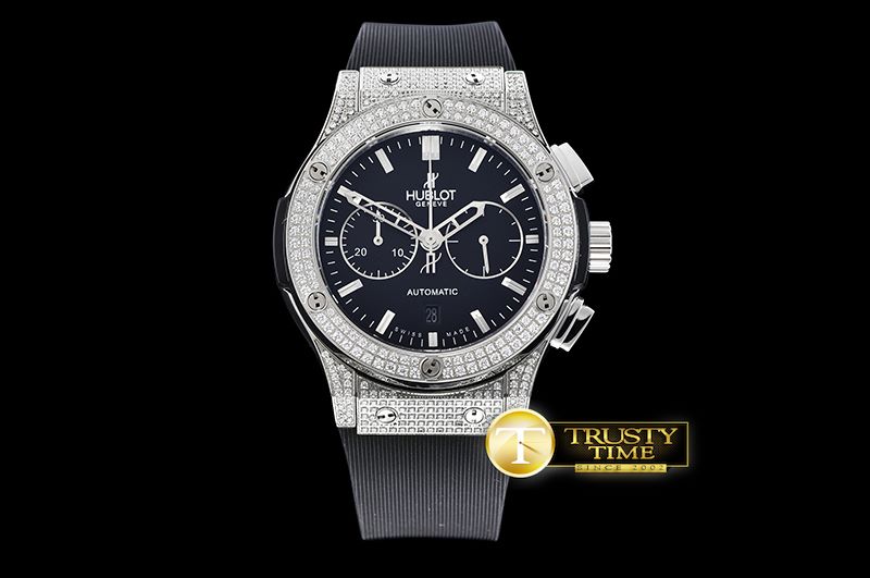 위블로 Fusion Bang 45mm Chrono Diams SS/RU Blk A7750 Secs @3 -HUB0359C