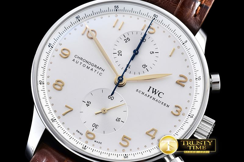 IWC Portuguese Chrono SS/LE Wht/Wht Gold Num ZF A79350 Mod -IWC0351