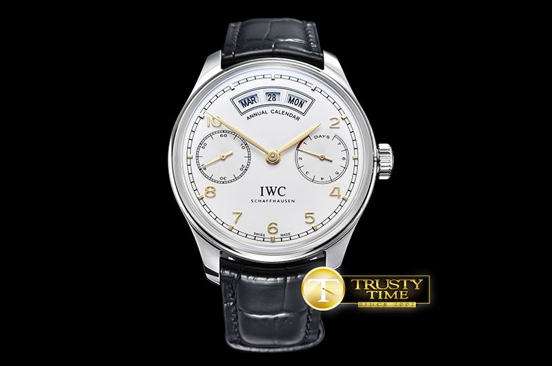 IWC Portugieser Annual Cal IW503502 SS/LE Wht/Gold A52850 -IWC0380B
