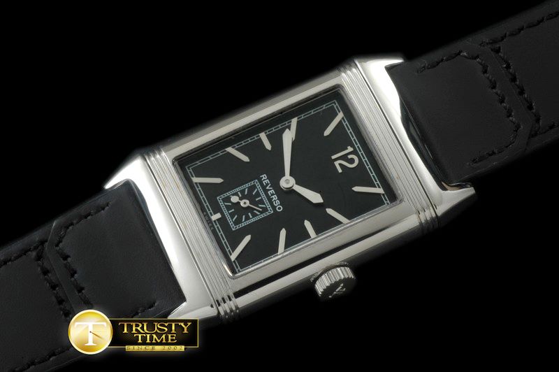예거 르쿨트르 Reverso Classique SS/LE Black Num/Stk Jap Qtz -JL079G