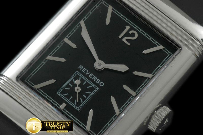 예거 르쿨트르 Reverso Classique SS/LE Black Num/Stk Jap Qtz -JL079G
