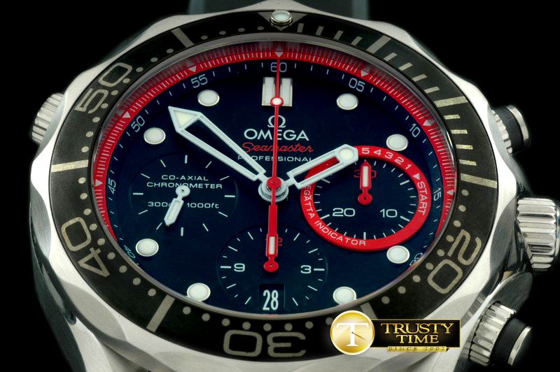 오메가 Seamaster Pro 300M Chrono SS/RU Blk/Red A7750 -OMG0341C