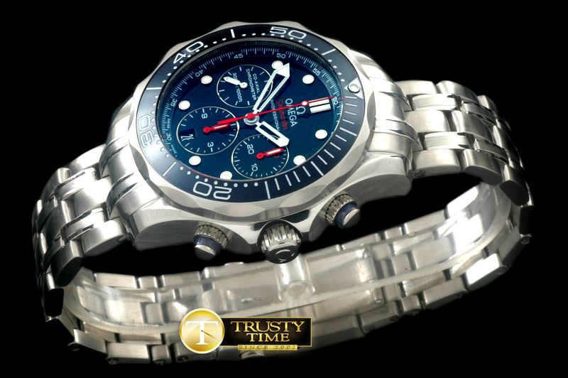 오메가 Seamaster Pro 300M Chrono SS/SS Blue A7750 -OMG0363