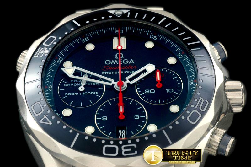 오메가 Seamaster Pro 300M Chrono SS/SS Blue A7750 -OMG0363