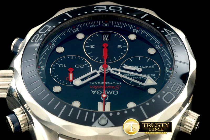 오메가 Seamaster Pro 300M Chrono SS/SS Blue A7750 -OMG0363