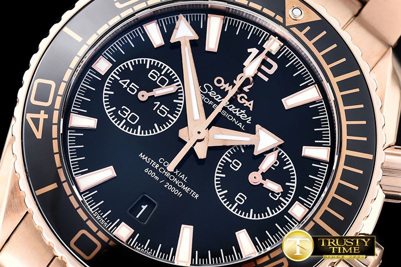 오메가 Planet Ocean Chrono RG/RG Black Asia7750 Mod 9301 -OMG0468C
