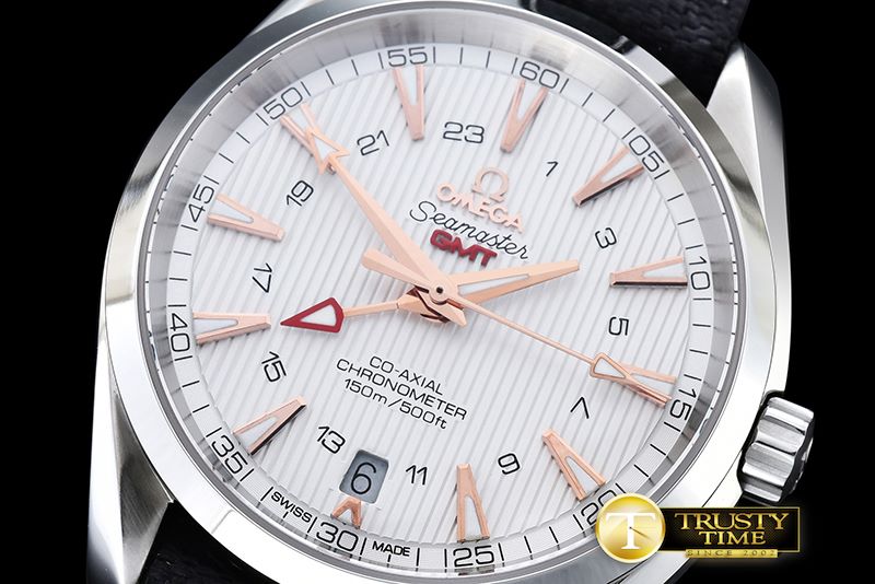 오메가 Aqua Terra GMT SS/NY Wht/Gold JHF A2824 Mod8500 -OMG0472D