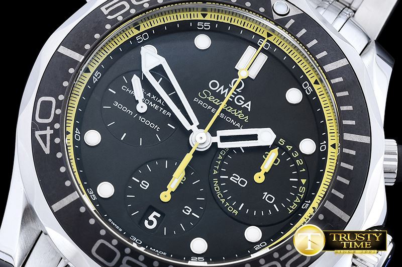 오메가 Seamaster Chrono America Cup SS/SS Blk/Yllw BP A7750 -OMG0500B