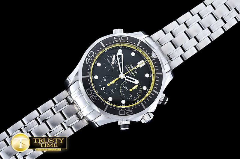 오메가 Seamaster Chrono America Cup SS/SS Blk/Yllw BP A7750 -OMG0500B