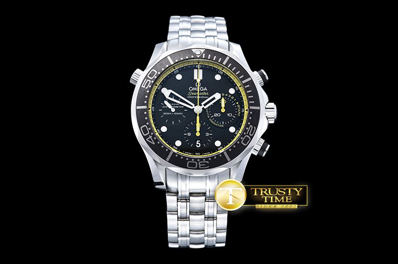 오메가 Seamaster Chrono America Cup SS/SS Blk/Yllw BP A7750 -OMG0500B