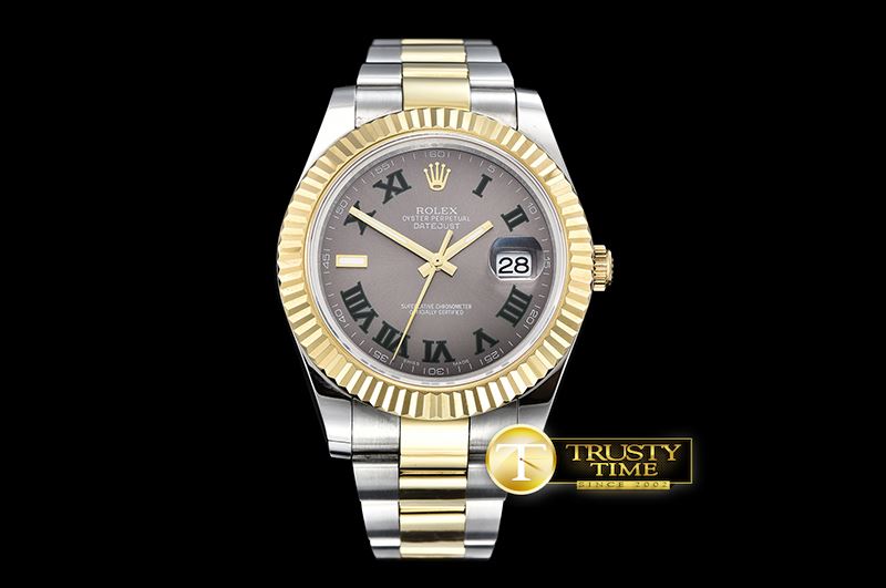롤렉스 DJ2 41mm Oyst Flt YG/SS D. Grey Roman BP A3136 Mod -R2DJ0203F