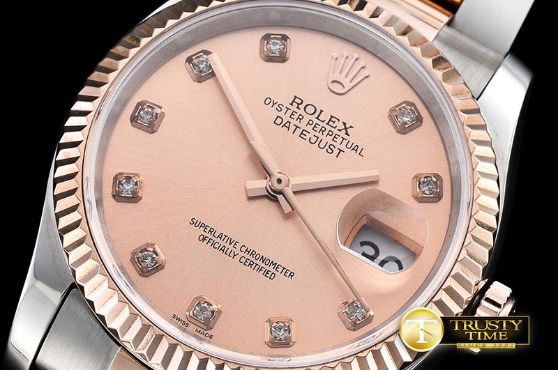 롤렉스 DateJust Men's RG/SS Rose Gold Diams BP Swiss 2836 -RDJ0262A