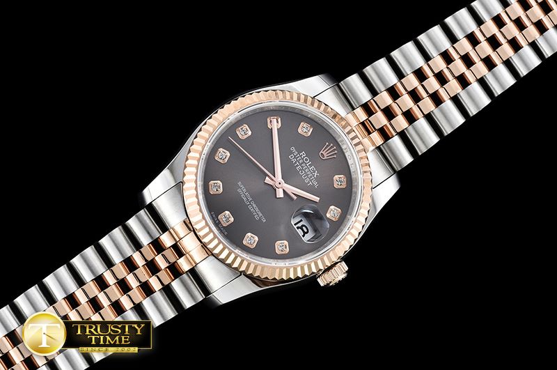 롤렉스 DateJust Jub Flt RG/SS Dark Grey Diam BP A3135 Mod -RDJ0266A