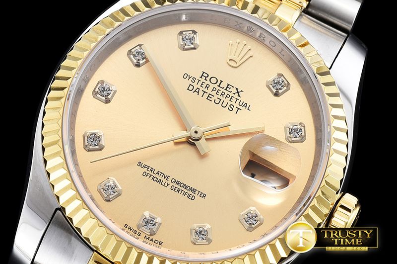 롤렉스 DJ 36mm Oyst Flt YG/SS (Wrap) Gold Diams BP A3135 Mod -RDJ0270B