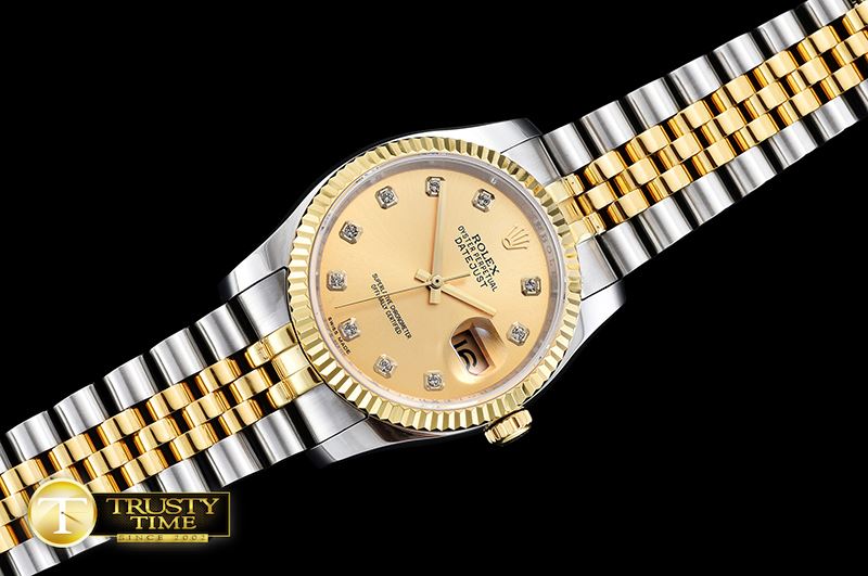롤렉스 DJ 36mm Oyst Flt YG/SS (Wrap) Gold Diams BP A3135 Mod -RDJ0270B