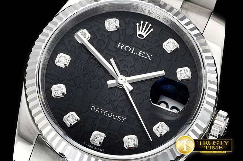 롤렉스 DJ 36mm Oyst Fluted 904L SS/SS Black Diam DJF A3135 -RDJ0304D