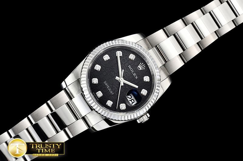 롤렉스 DJ 36mm Oyst Fluted 904L SS/SS Black Diam DJF A3135 -RDJ0304D