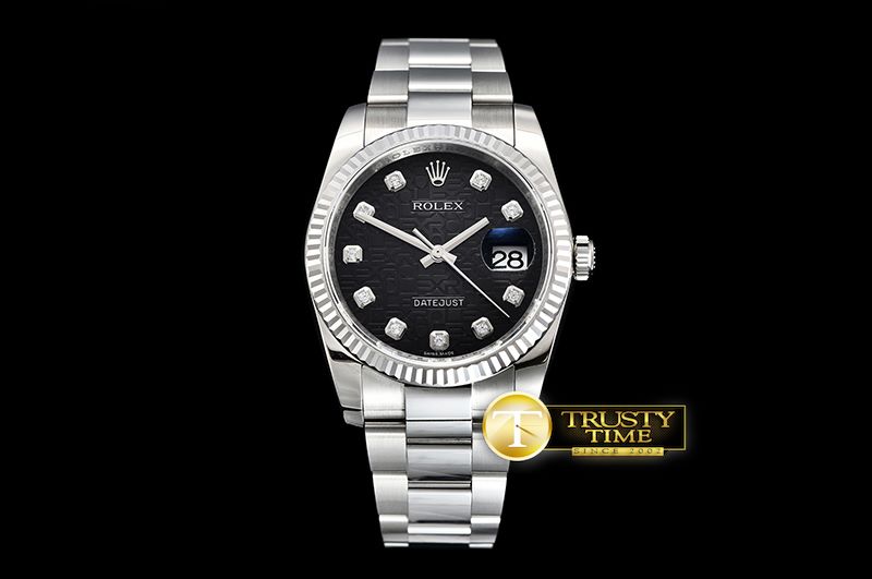 롤렉스 DJ 36mm Oyst Fluted 904L SS/SS Black Diam DJF A3135 -RDJ0304D