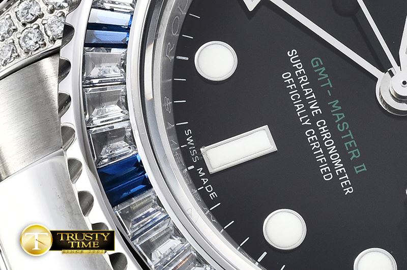 롤렉스 GMT II Blue/Wht Rubies SS/SS Blk BP A3186 Mod -ROLGMT120C