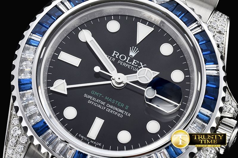 롤렉스 GMT II Blue/Wht Rubies SS/SS Blk BP A3186 Mod -ROLGMT120C