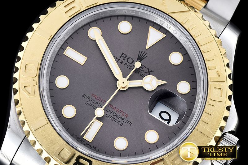 롤렉스 YachtMaster Mens YG/SS Grey BP Asia 2836 Mod3135 -ROLYM097C