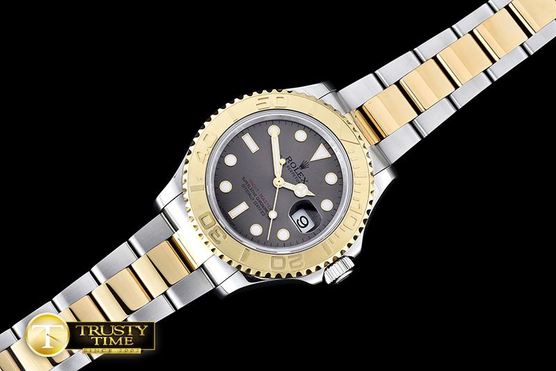 롤렉스 YachtMaster Mens YG/SS Grey BP Asia 2836 Mod3135 -ROLYM097C