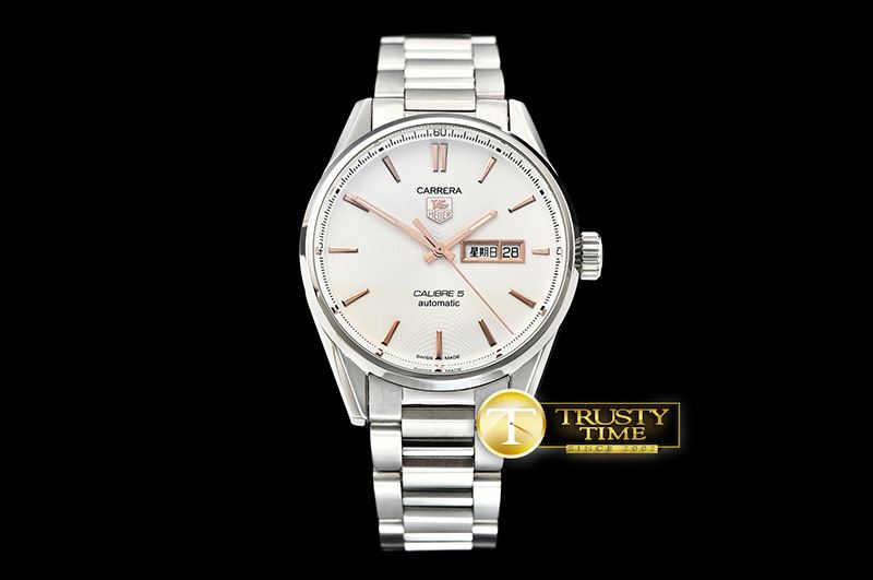 태그호이어 Carrera Calibre 5 Automatic SS/SS Wht/RG ANF Asia 2824 -TAG0323D