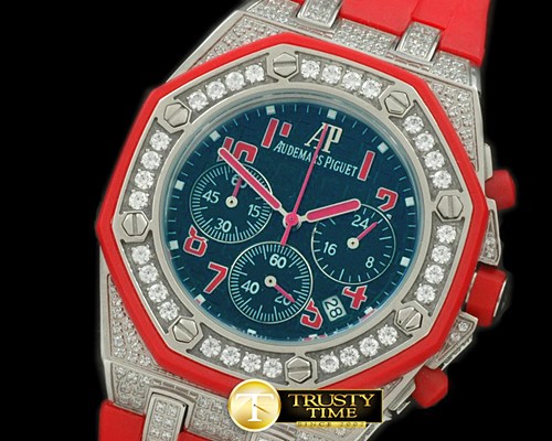 오데마피게 Royal Oak Ladies Chrono SS/Diam/RU Black/Red Jap OS20 -AP0159B