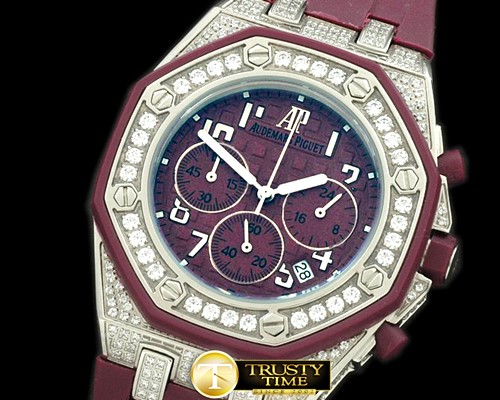 오데마피게 Royal Oak Ladies Chrono SS/Diam/RU Violet Jap OS20 -AP0159C