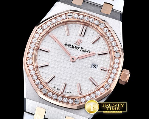 오데마피게 Royal Oak Ladies 33mm Diams RG/SS Wht JF Swiss Quartz -AP0407A