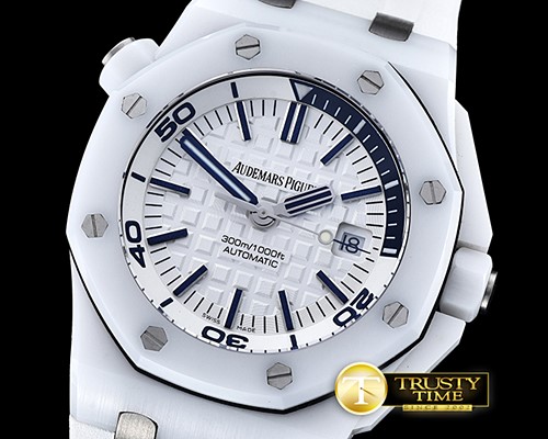 오데마피게 Royal Oak Diver 15707 Wht CER/RU White BP SP MY9015 Mod -AP0521