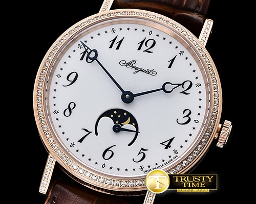 브레게 Breguet Classique MoonPhase Diam RG/LE White MY9015 Mod -BRE071B