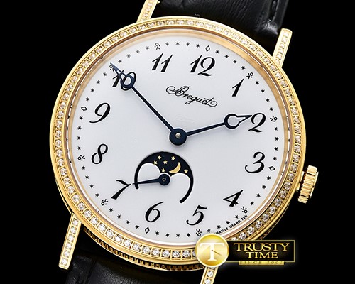 브레게 Breguet Classique MoonPhase Diam YG/LE White MY9015 Mod -BRE072B