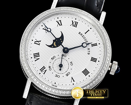 브레게 Classique MoonPhase Ref.3300 Diam SS/LE Wht MY9015 Mod -BRE083A