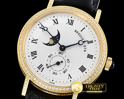 브레게 Classique MoonPhase Ref.3300 Diam YG/LE Wht MY9015 Mod -BRE083B