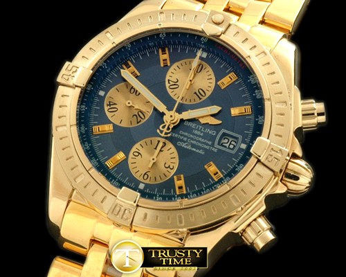브라이틀링 Chronomat Evo YG/YG Blue Sticks A7750 28800bph -BSW0196L