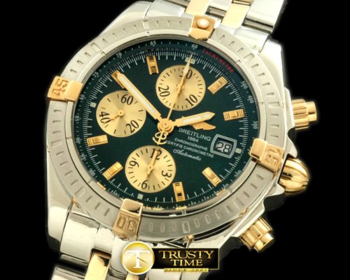 브라이틀링 Chronomat Evo SS/YG Green Sticks A7750 28800bph -BSW0197N