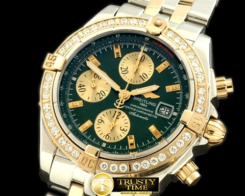 브라이틀링 Chronomat Evo SS/YG Green Sticks A7750 28800bph -BSW0198K