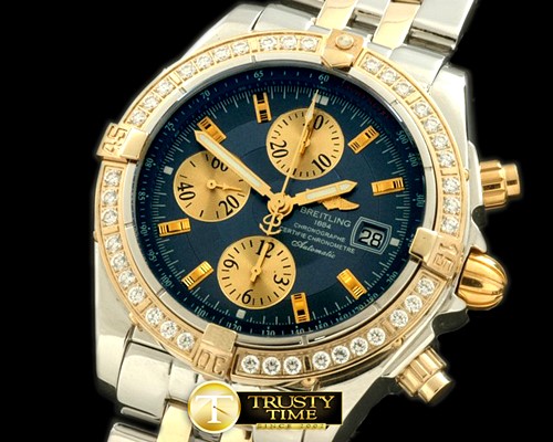 브라이틀링 Chronomat Evo SS/YG Blue Sticks A7750 28800bph -BSW0198M