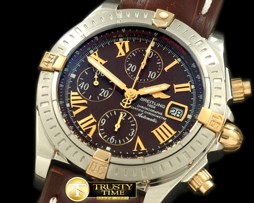 브라이틀링 Chronomat Evo SS/YG/LE Brown Roman A7750 28800bph -BSW0212F