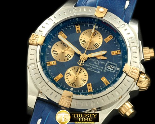 브라이틀링 Chronomat Evo SS/YG/LE Blue Sticks A7750 28800bph -BSW0217A
