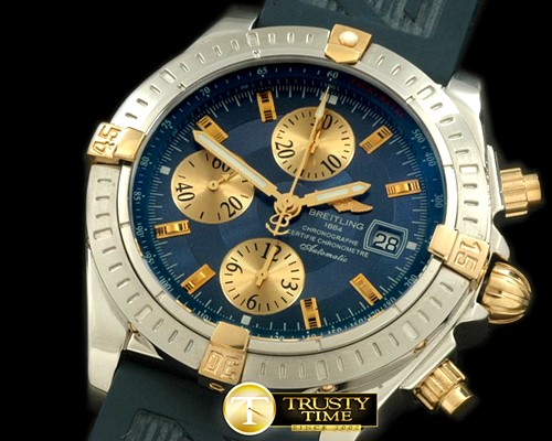 브라이틀링 Chronomat Evo SS/YG/RU Blue Sticks A7750 28800bph -BSW0217F