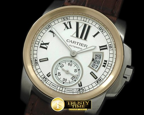까르띠에 Calibre de Cartier SS/YG/LE White Asian 2836 28800bph -CAR0219A