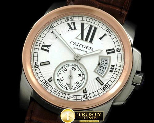 까르띠에 Calibre de Cartier SS/RG/LE White Asian 2836 28800bph -CAR0219B